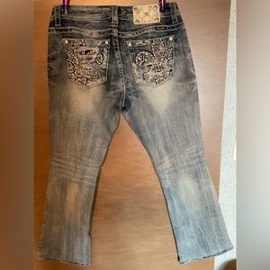 Miss Me Faded Gray Boot Cut Jeans with Embellished Back Pockets